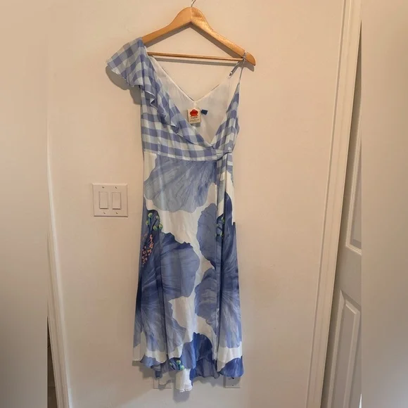 Farm Rio Seaside Wrap Around  Midi Dress in Blue Sz S - Picture 3 of 12